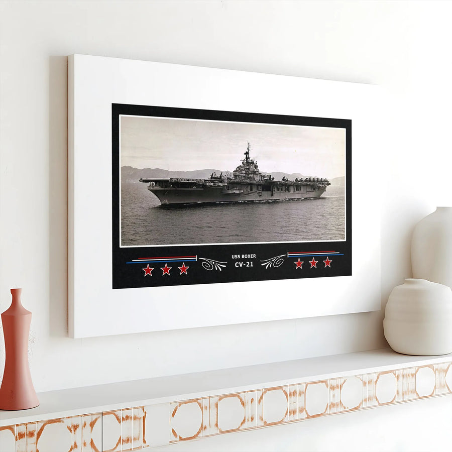 USS Boxer CV-21 Aircraft Carrier Canvas Print | Vintage Navy Warship Photography | Premium Gallery Wrap Wall Art | Military Gift for Veterans