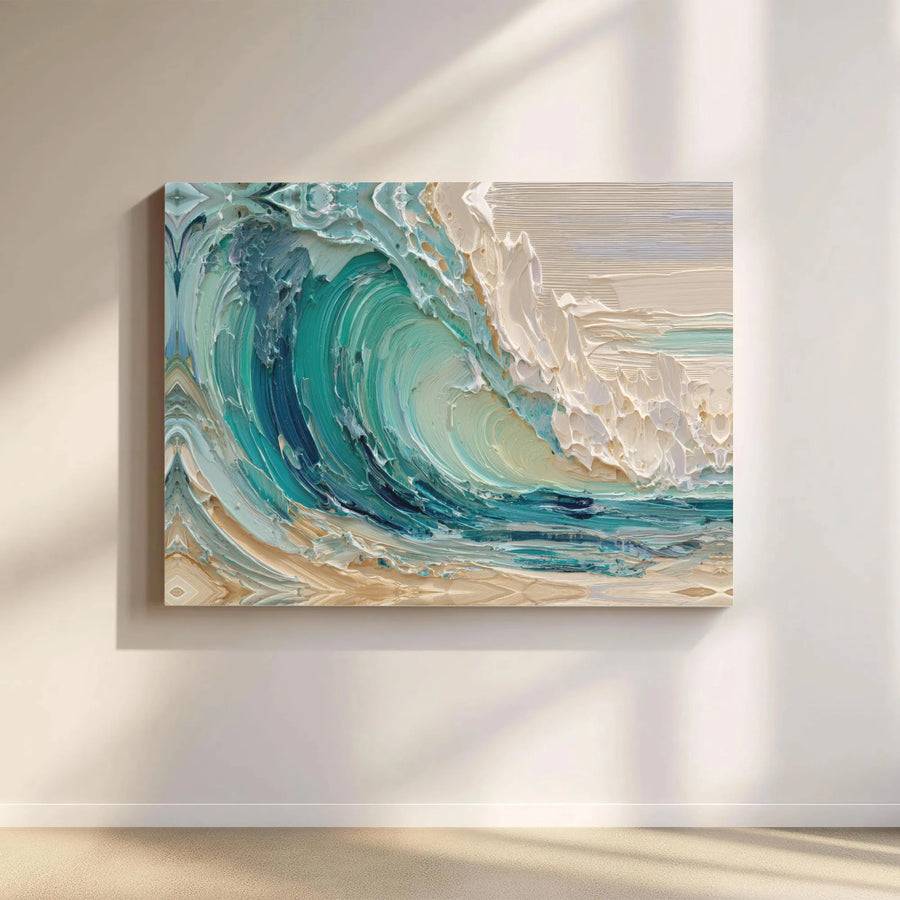Ocean Wave Canvas Wall Art | Textured Impasto Coastal Seascape | Premium Gallery Wrap Print | Modern Beach House Decor for Living Room