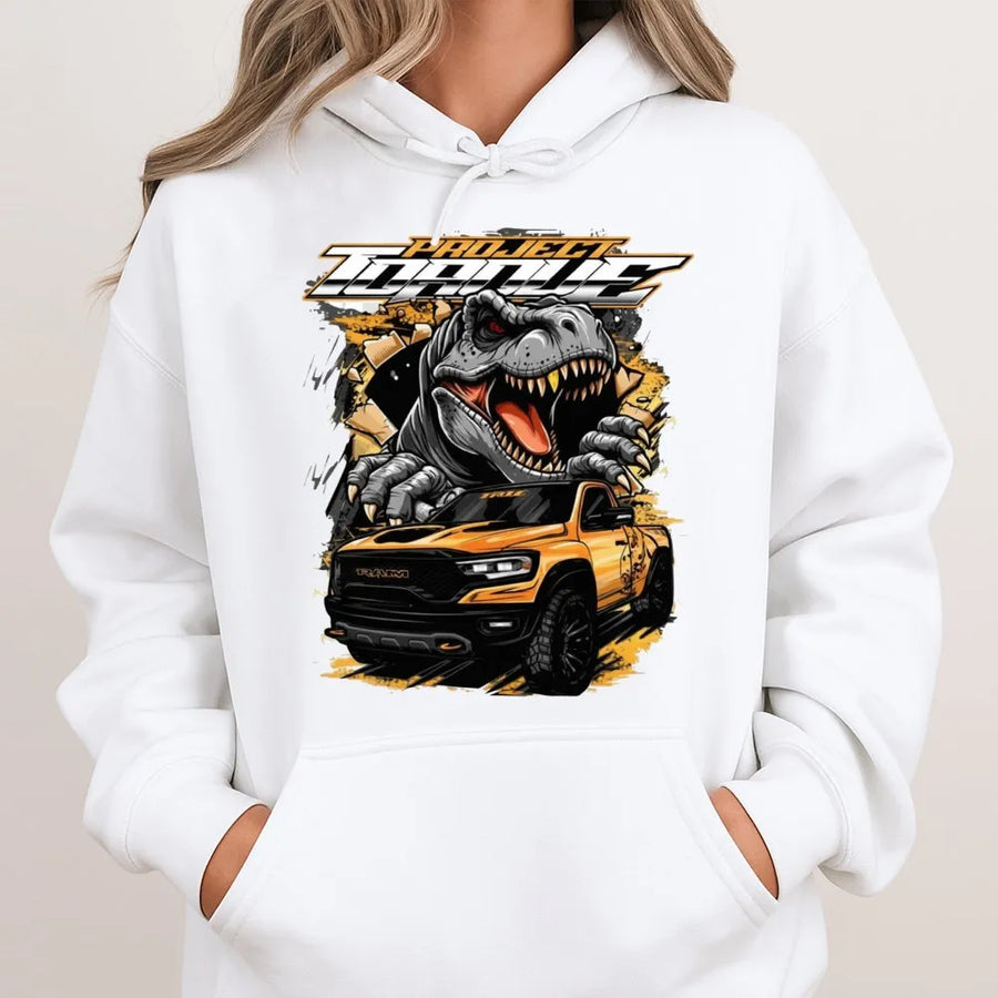 Off Road Truck Hoodie | T-Rex Dino Monster Graphic | Premium Cotton Blend | Gift For Car Enthusiast And Truck Lover