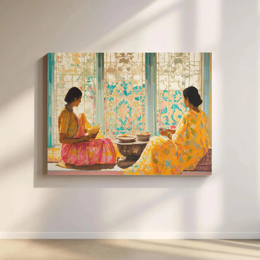 Indian Women Wall Art | Impressionist Sari Painting Canvas | Premium Gallery Wrap Decor | Cultural Home Gift