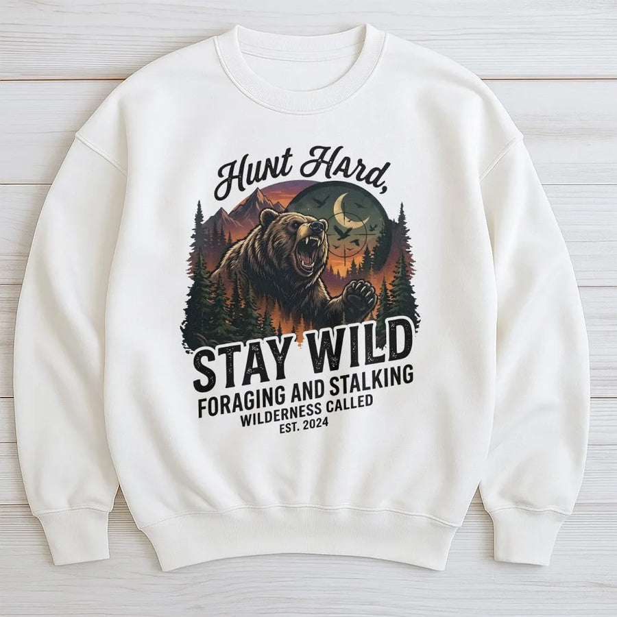 Hunting Sweatshirt for Men | Vintage Grizzly Bear Graphic | Premium Cotton Blend Pullover | Outdoorsman Gift for Hunter
