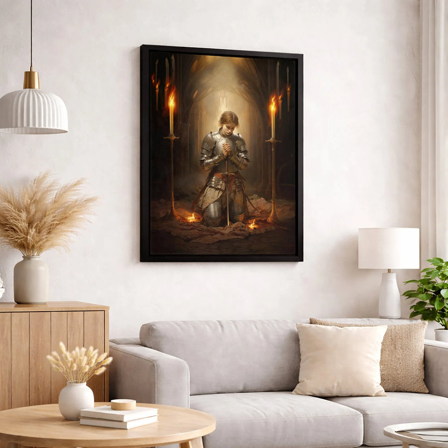 Joan of Arc Canvas Print | Medieval Knight Kneeling in Prayer | Premium 1.25-Inch Gallery Wrap | Historical Wall Art Gift