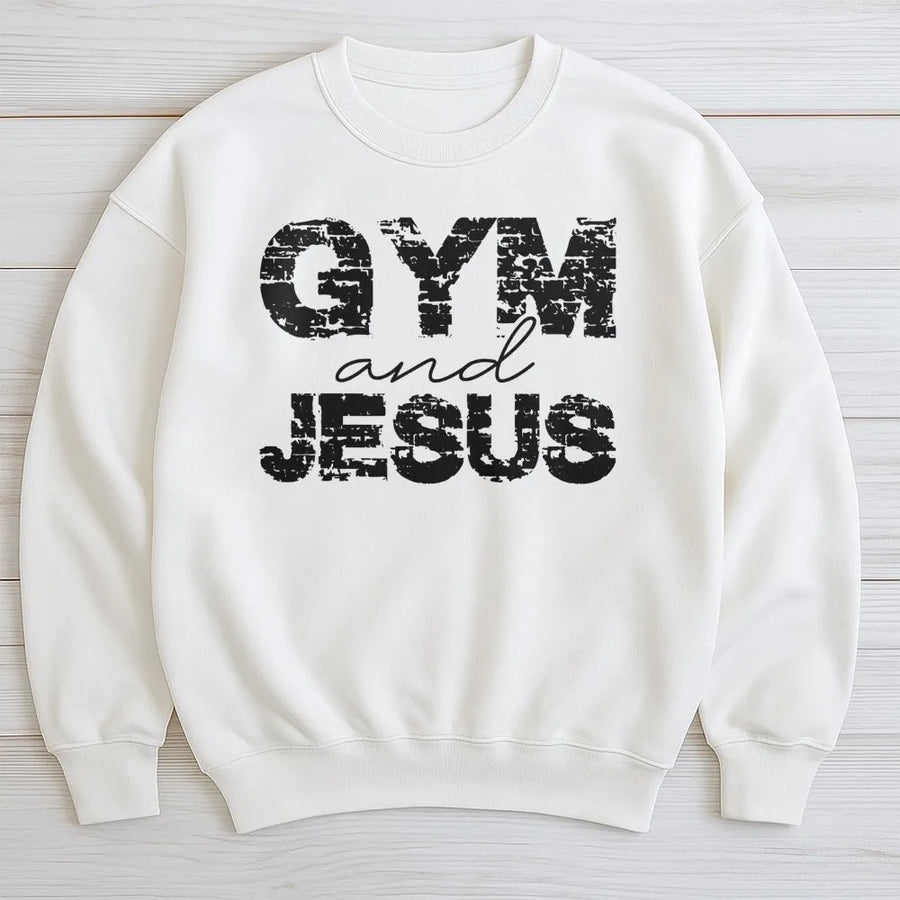 Gym and Jesus Sweatshirt | Faith and Fitness Graphic Crewneck | Premium Cotton-Blend | Christian Workout Gift for Men and Women
