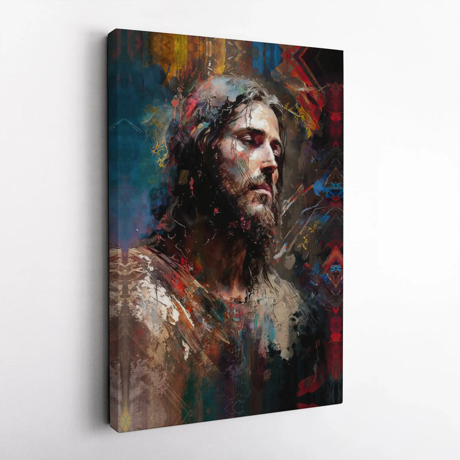 Jesus Christ Canvas Wall Art | Abstract Colorful Portrait | Premium 1.25 Inch Gallery Wrap | Religious Home Office Decor Gift