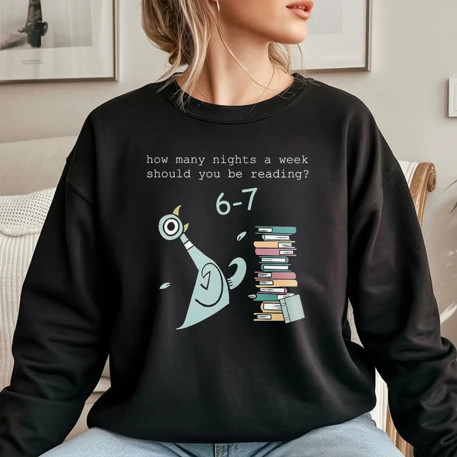 Reading Sweatshirt | Funny Bookworm Pigeon Graphic | Premium Cotton Blend | Gift for Librarians Teachers and Book Lovers
