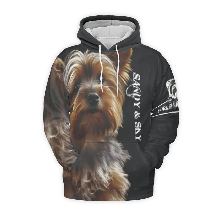 Yorkshire Terrier 3D Hoodie | Realistic Dog Portrait All-Over Print | Premium Polyester Brushed Fleece | Unique Gift for Yorkie Dog Lovers