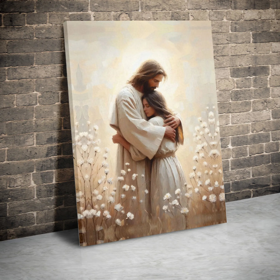 Jesus Embracing Woman Wall Art | Spiritual Christian Canvas Print | 1.25-Inch Gallery Wrap | Meaningful Religious Home Decor Gift