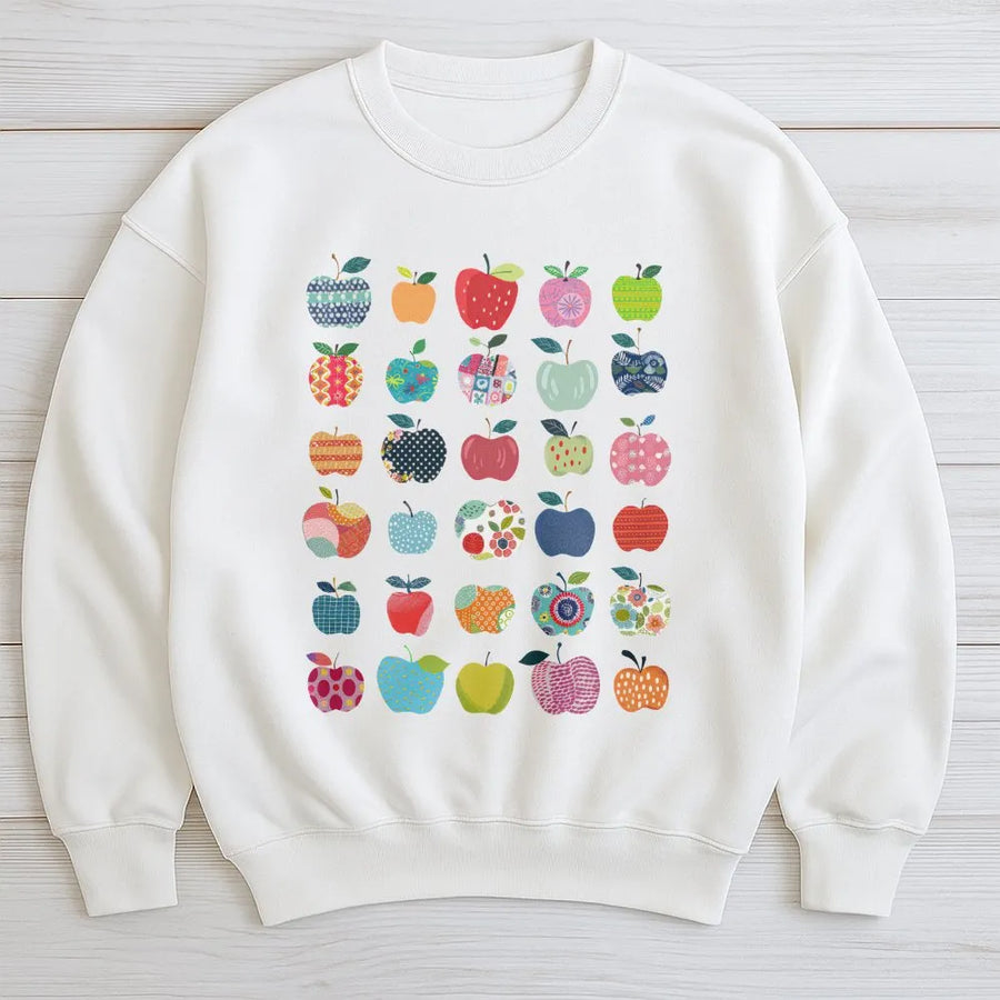 Teacher Apple Sweatshirt | Colorful Retro Apple Pattern | Soft Cotton Tee | Back to School Teacher Appreciation Gift