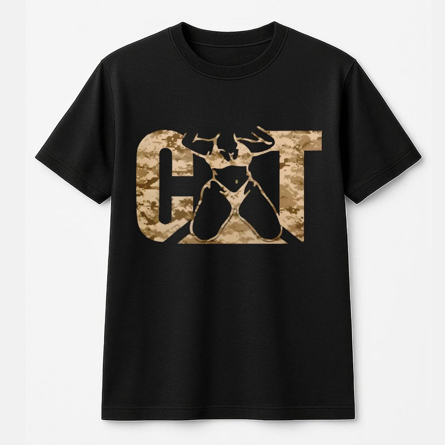 Cat Camo Graphic T-Shirt | Distressed Military Style Cat Print | Premium 100% Cotton | Gift for Cat Lovers & Outdoor Enthusiasts