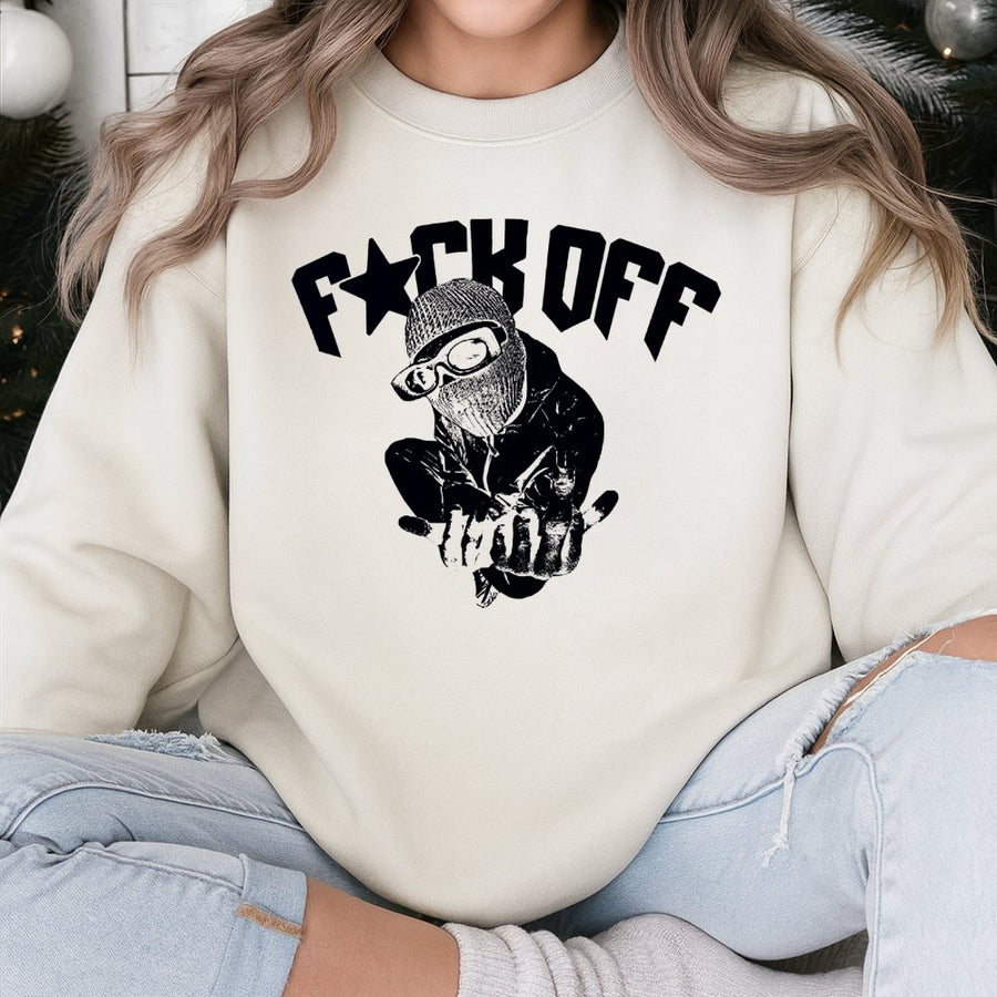 Ski Mask Graphic Sweatshirt | Edgy Streetwear Funny Slogan | Premium Cotton Blend Crewneck | Unisex Urban Grunge Gift For Men And Women