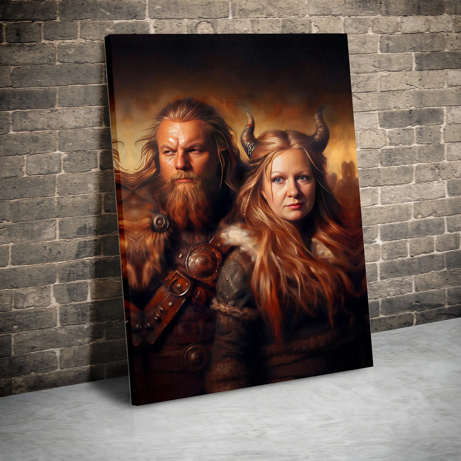 Viking Warrior Couple Canvas Wall Art | Norse Fantasy Mythology Portrait | 1.25 Inch Gallery Wrap | Unique Gift for History Buffs