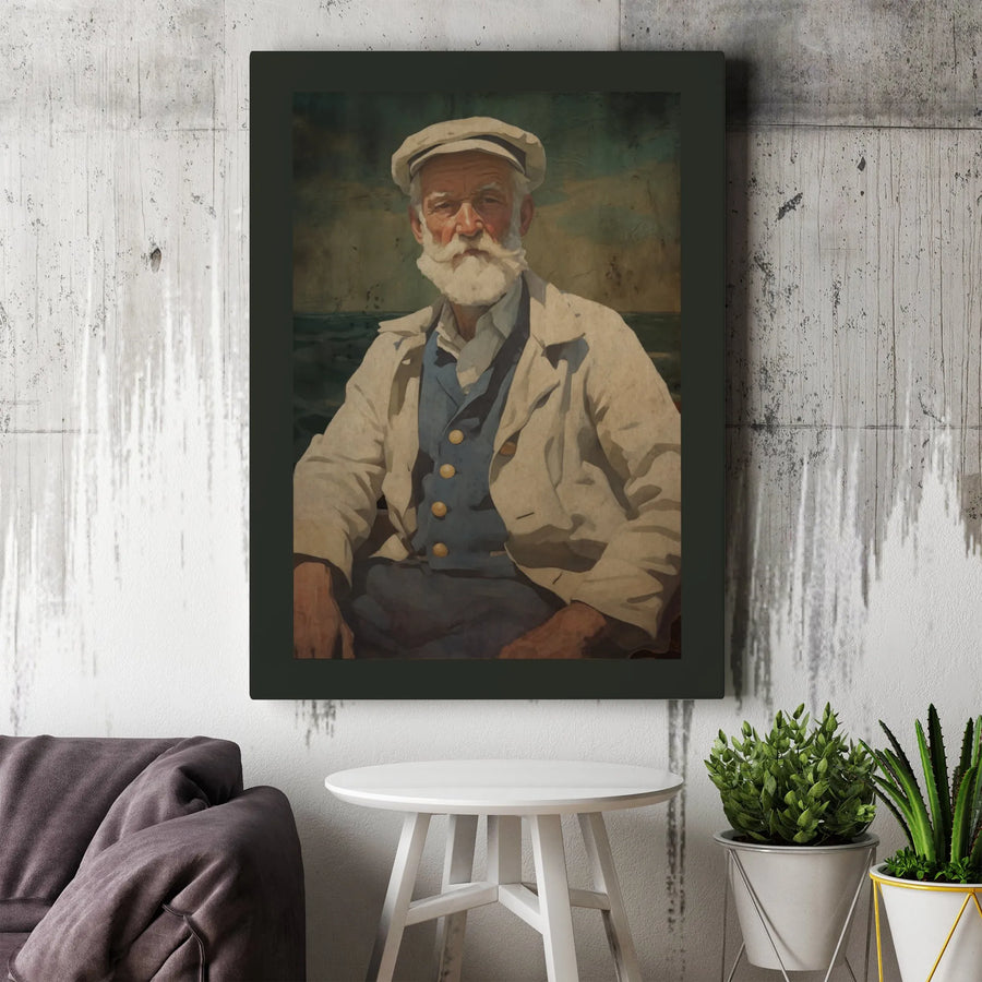Vintage Fisherman Wall Art | Coastal Nautical Portrait Decor | Premium Gallery Wrap Canvas | Gift For Sea Lover Cabin Decor