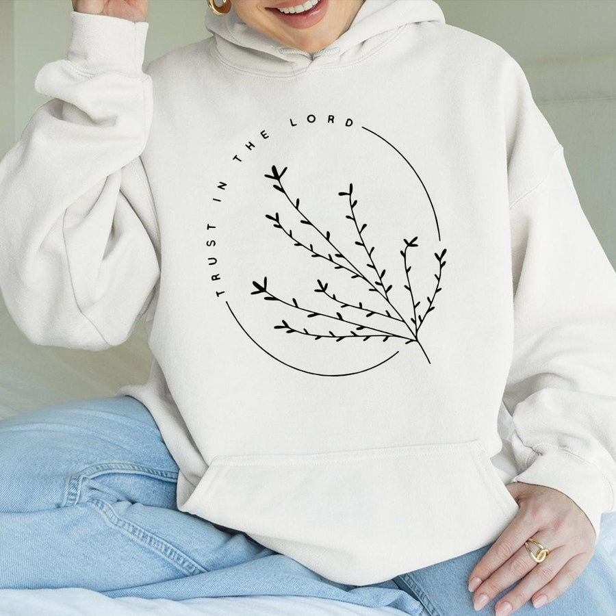 Trust In The Lord Hoodie | Minimalist Botanical Faith Design | Premium Cotton Blend | Christian Religious Gift For Men And Women