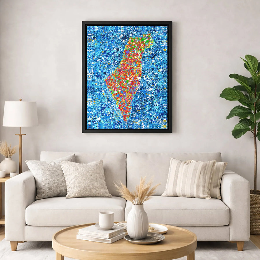 Israel Map Wall Art | Colorful Abstract Splatter Design | Premium Gallery Canvas | Home Decor Gift for Israel Lovers