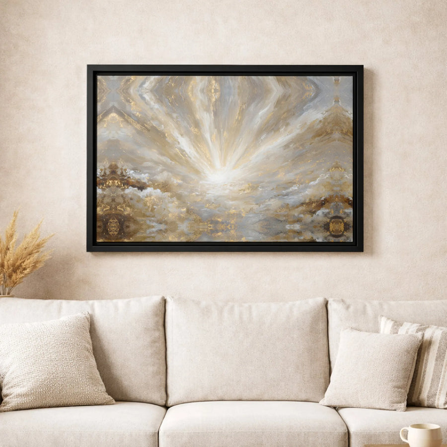 Abstract Gold Canvas Wall Art | Celestial Light Burst Texture Print | Large Modern Gallery Wrap | Luxury Home Decor Gift for Living Room