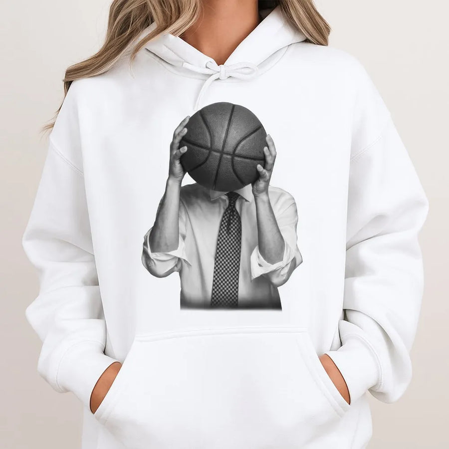 Basketball Head Hoodie | Surreal Man in Suit Graphic | Premium Soft Crewneck | Gift for Basketball Player & Fan