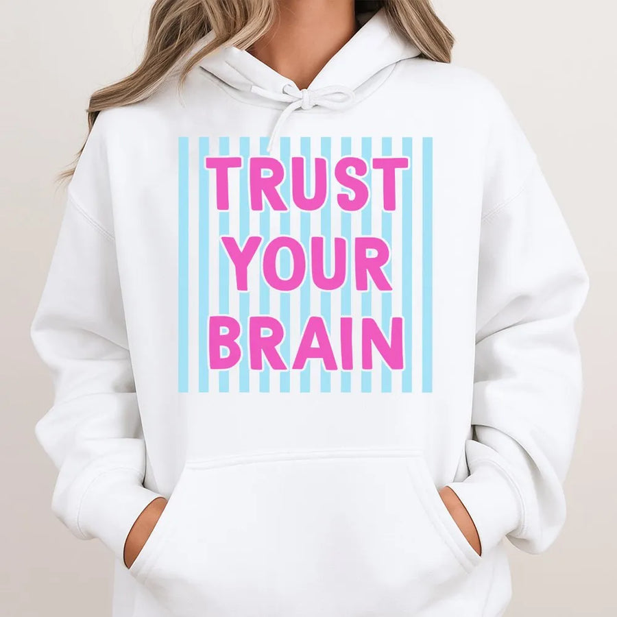 Funny Teacher Testing Day Hoodie | Trust Your Brain Graphic Sweatshirt | Premium Cotton Blend | Motivational Gift for Teacher Squad