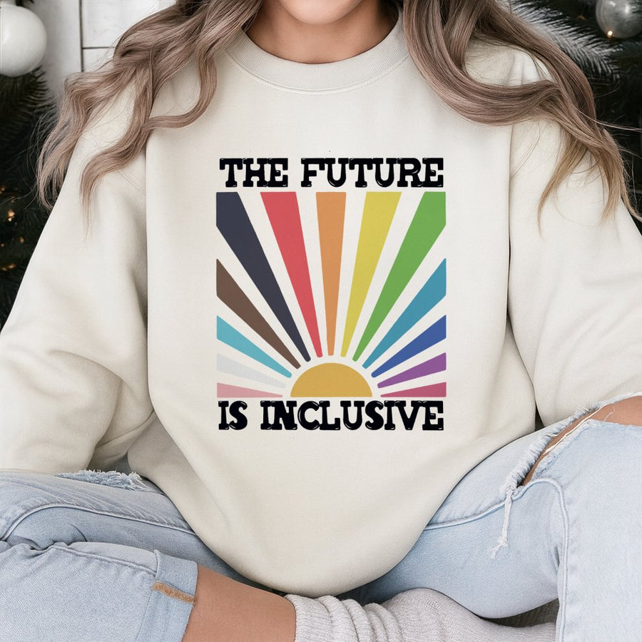 The Future Is Inclusive Sweatshirt | Progress Pride Flag Design | Premium Cotton Blend | LGBTQ Pride Month Gift for Allies