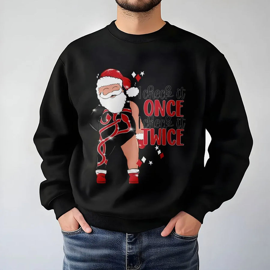 Funny Santa Sweatshirt | I Check It Twice Gymnast Santa Design | Premium Soft Crewneck | Holiday Gift For Gymnast Fitness Lover