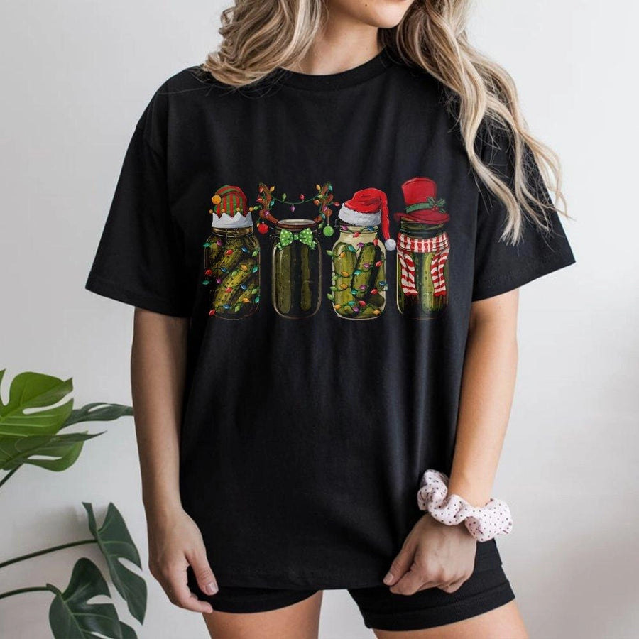 Christmas Pickle Jar T-Shirt | Funny Holiday Mason Jar Graphic | 100% Cotton Premium Tee | Festive Gift for Pickle Lovers & Foodies