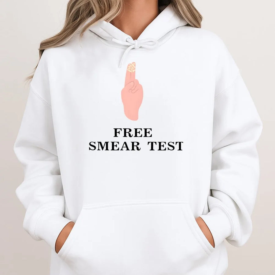 Funny Rude Hoodie | Free Smear Test Offensive Joke Graphic | Premium Cotton Blend | Stag Do Gift & Inappropriate British Humor