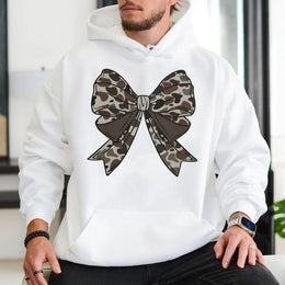 Camo Bow Hoodie | Trendy Coquette Aesthetic Graphic | Premium Cotton Blend | Gift For Women Hunting Enthusiasts