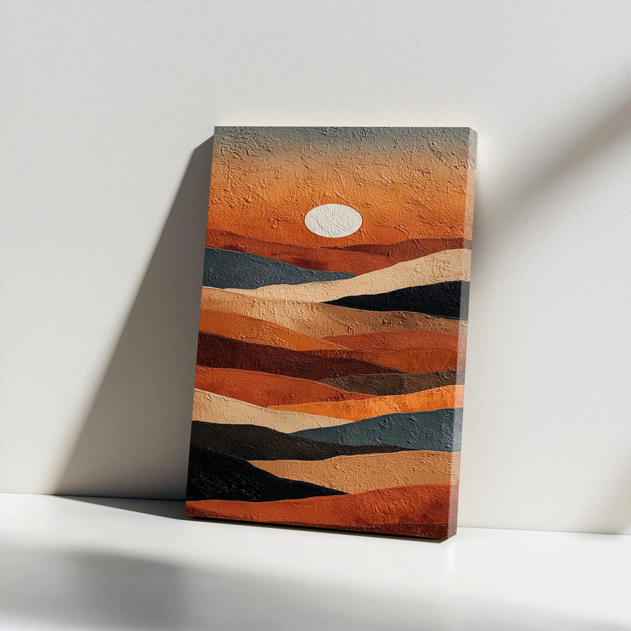 Terracotta Abstract Canvas Art | Textured Mountain Sunset Print | Premium Thick Gallery Wrap | Modern Boho Home Decor Gift