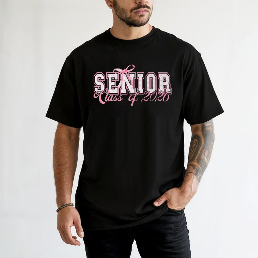 Senior Class Of 2026 T-Shirt | Cute Pink Bow Aesthetic Graduation Design | 100% Soft Cotton Premium Tee | Unique High School And College Senior Year Gift