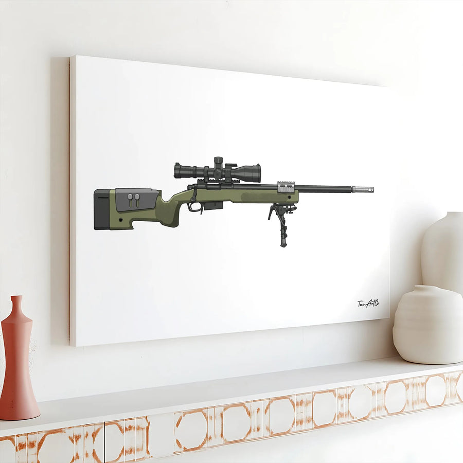 Sniper Rifle Canvas Wall Art | Tactical Olive Green Precision Gun Print | Premium Gallery Wrap Decor | Gift for Gun Enthusiasts and Hunters