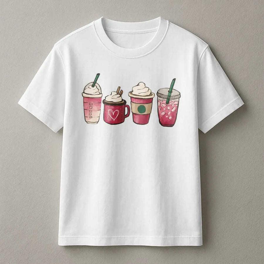 Valentine Coffee T-Shirt | Cute Pink Drink Illustration Graphic Tee | Soft Premium Cotton Apparel | Gift for Coffee Lovers & Valentine’s Day Outfit
