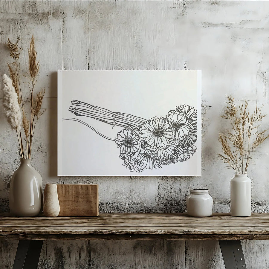 Gerber Daisy Bouquet Canvas Wall Art | Minimalist Floral Line Drawing | Premium 1.25" Thick Canvas Print | Modern Home Decor Gift