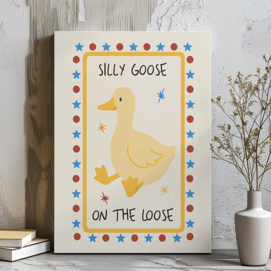 Silly Goose On The Loose Canvas Art | Cute Duck Nursery Wall Decor | Premium 1.25" Gallery Wrap | Whimsical Gift For Kids Room