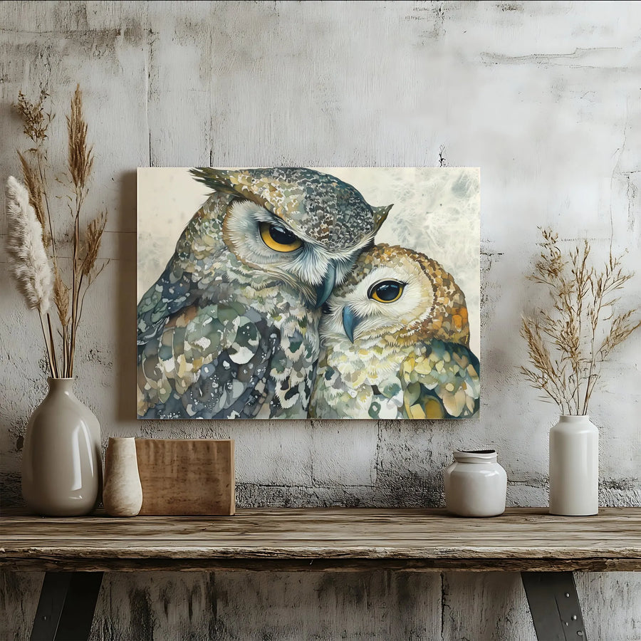 Owl Couple Canvas Wall Art | Romantic Watercolor Wildlife Portrait | Premium 1.25" Gallery Wrap | Nature-Inspired Home Decor Gift