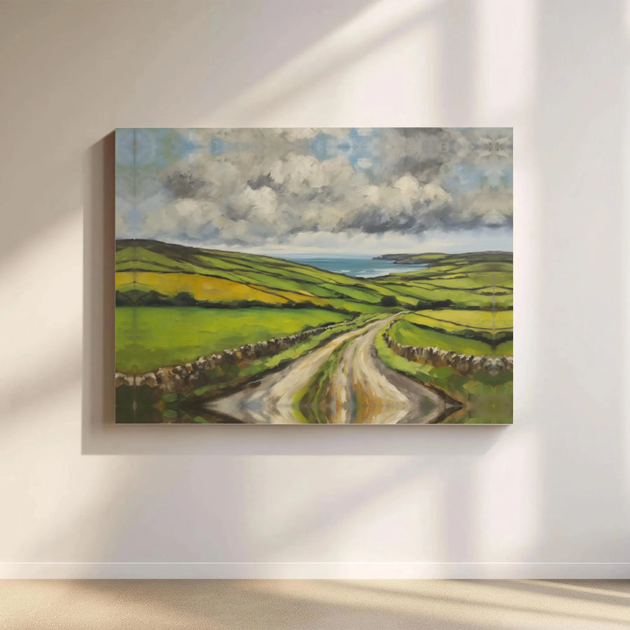 Irish Countryside Canvas Wall Art | Scenic Coastal Road Landscape Painting | Premium Gallery Wrapped Canvas | Rustic Farmhouse Home Decor Gift