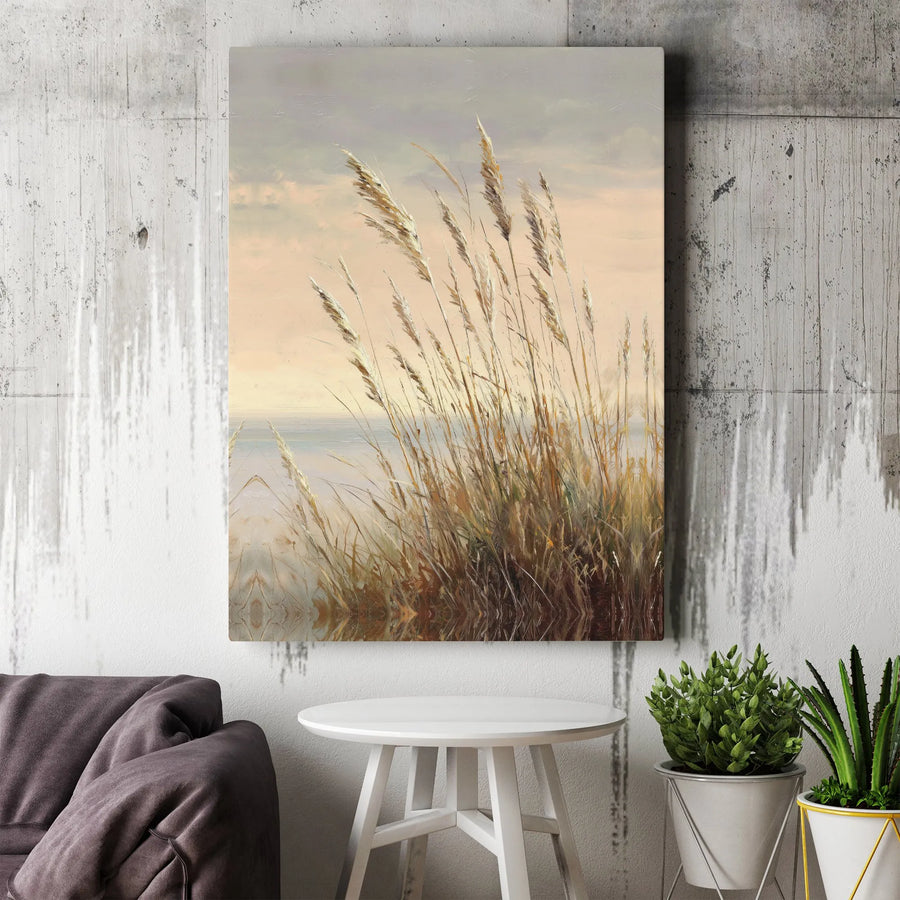 Coastal Beach Grass Canvas Wall Art | Painterly Tall Grass Landscape | Premium Gallery Wrap Decor | Serene Nature Print for Living Room
