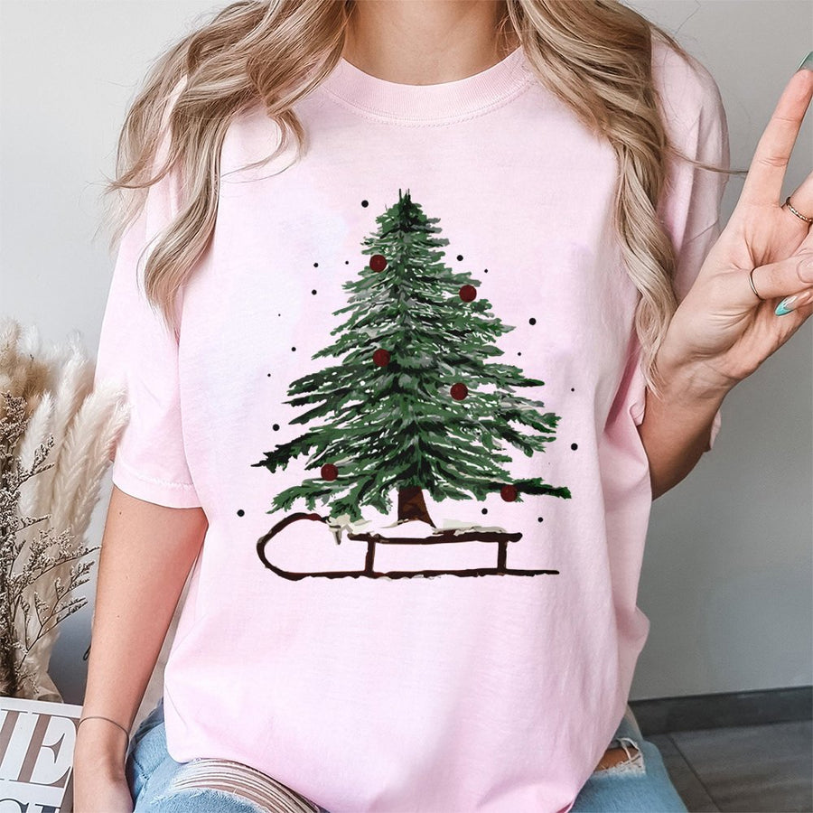 Christmas Tree T-Shirt | Artistic Snowy Pine Design | 100% Soft Cotton Premium Tee | Festive Winter Apparel Gift for Holiday Lovers