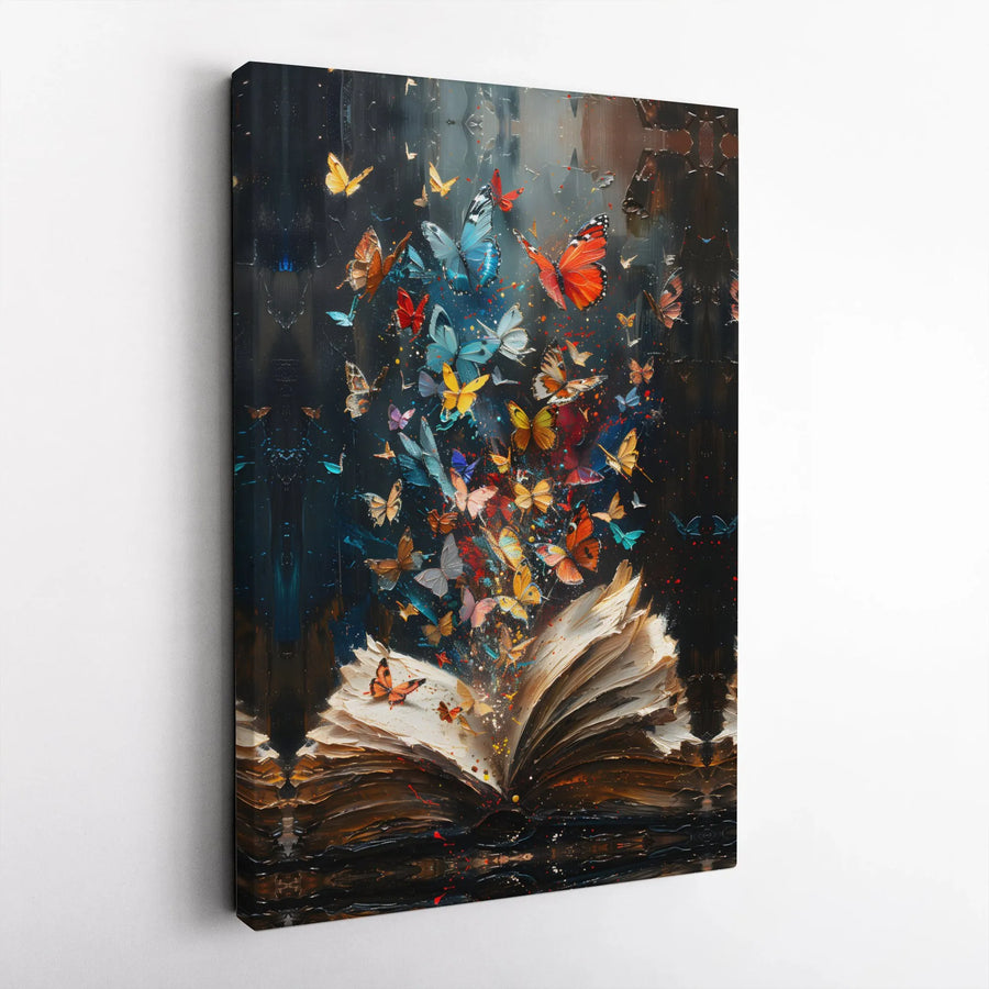Butterfly Book Canvas Wall Art | Whimsical Library Aesthetic Print | Premium Gallery Wrap Decor | Gift For Book Lovers & Readers