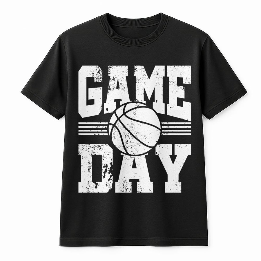 Game Day Basketball T-Shirt | Distressed Graphic Sports Tee | 100% Cotton Premium Quality | Athletic Gift for Fans and Players