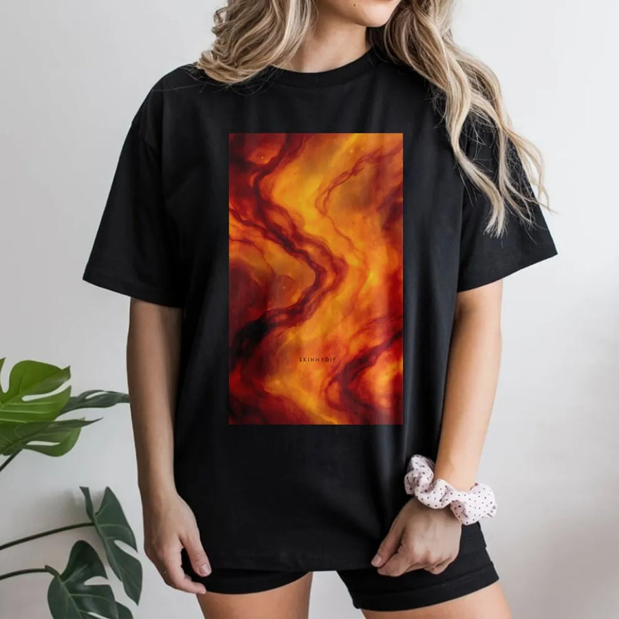 Amber Swirl Abstract T-Shirt | Warm Tone Molten Lava Graphic | Premium Soft Cotton | Unisex Artistic Style Gift