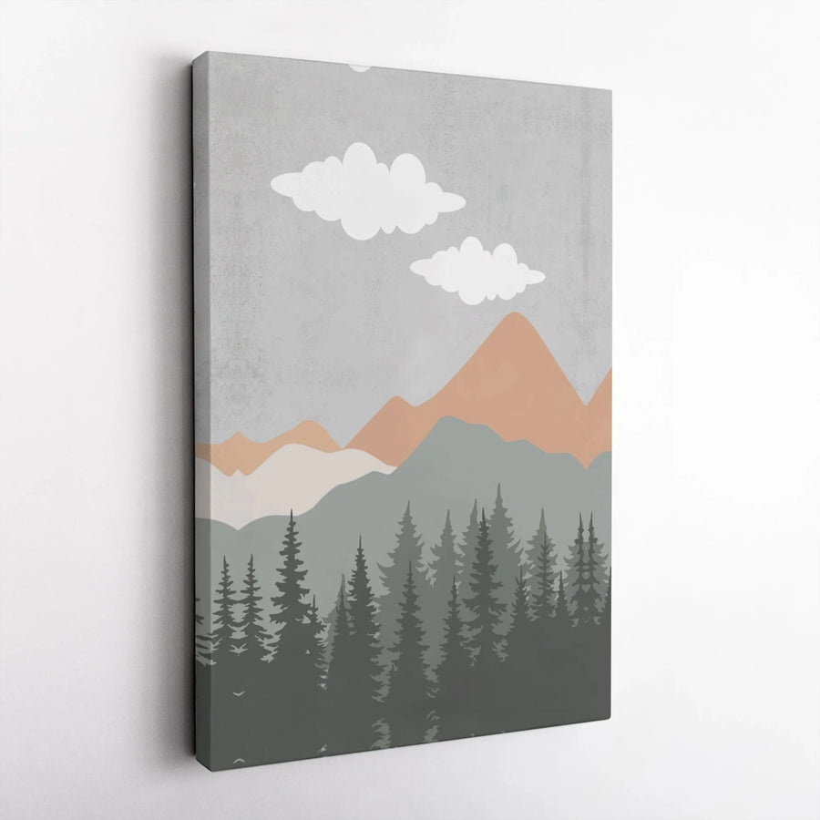 Minimalist Mountain Canvas Wall Art | Abstract Forest and Pine Tree Scene | Premium Gallery Wrapped Print | Modern Home Decor Gift