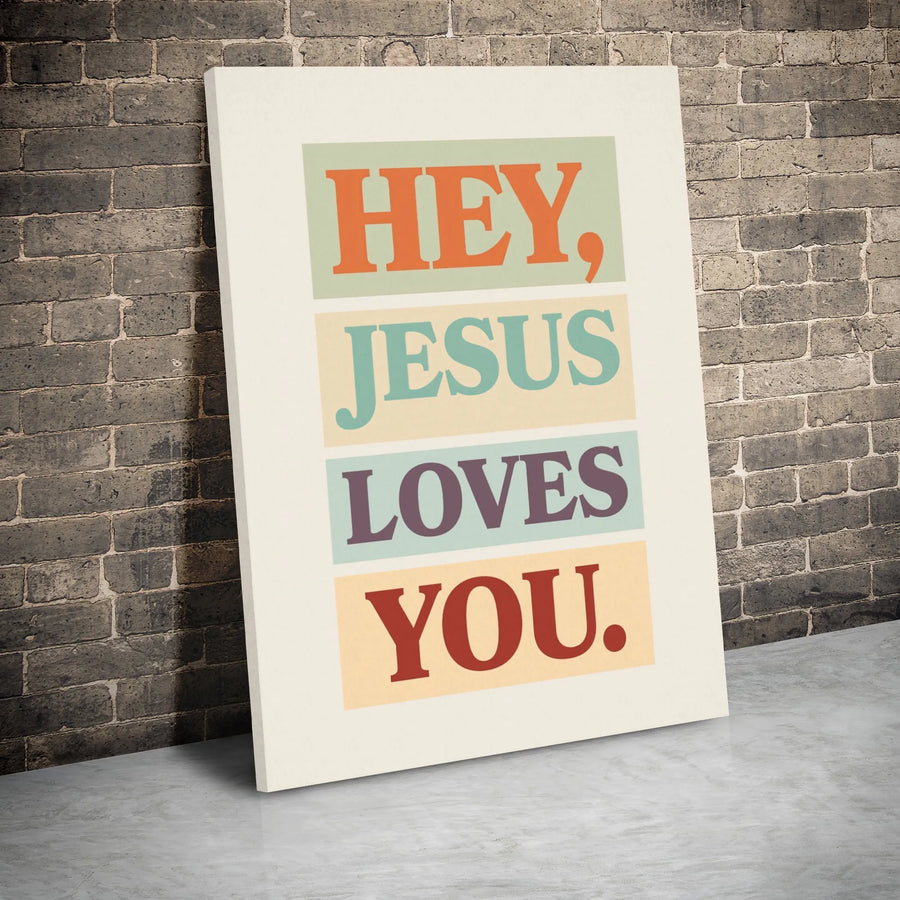 Jesus Loves You Canvas Art | Retro Typography Wall Decor | Premium Gallery Wrap Print | Inspirational Christian Gift for Home Office