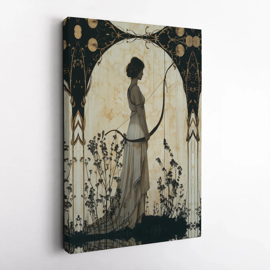 Art Nouveau Goddess Canvas Print | Vintage Archer Woman Illustration | Thick Gallery Wrap Canvas | Living Room Mythology Decor Gift