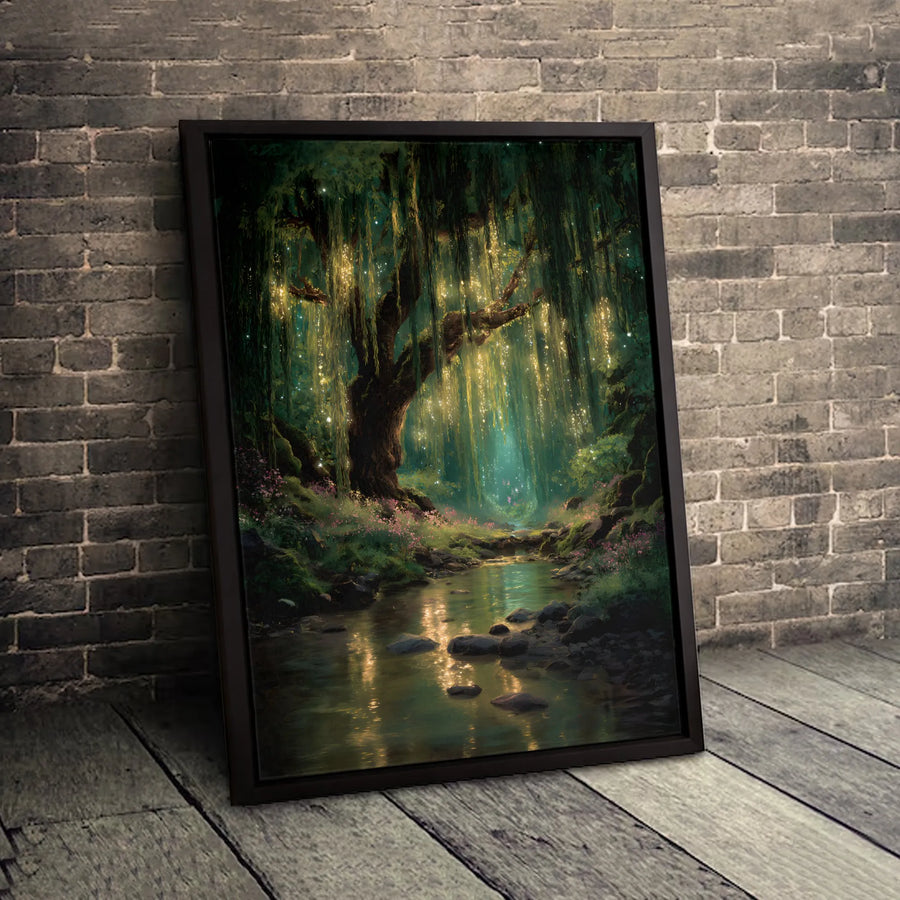 Enchanted Forest Canvas Print | Glowing Weeping Willow Art | Gallery-Quality Fade-Resistant Decor | Magical Nature Wall Art for Home