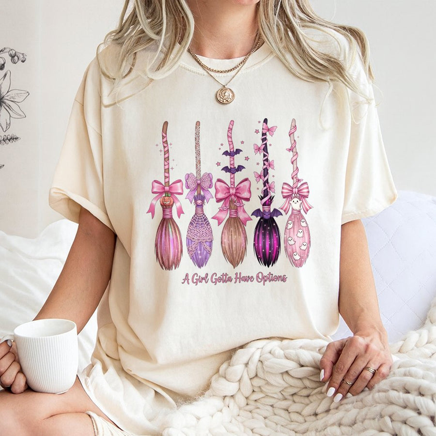 Pink Witch Broom T-Shirt | Coquette Aesthetic Halloween Design | 100% Cotton Premium Tee | Cute Spooky Season Gift For Her