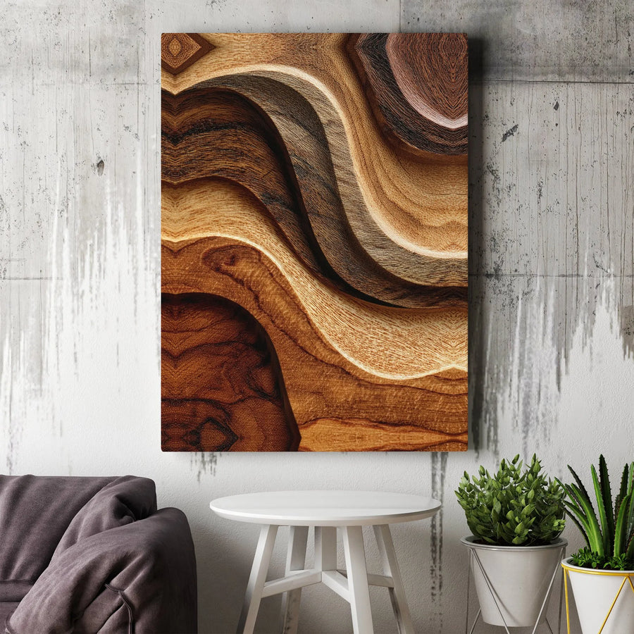 Abstract Wood Grain Wall Art | Modern Wavy Carved Wood Texture Canvas | Gallery Quality 1.25 Inch Thick Print | Neutral Organic Home Decor