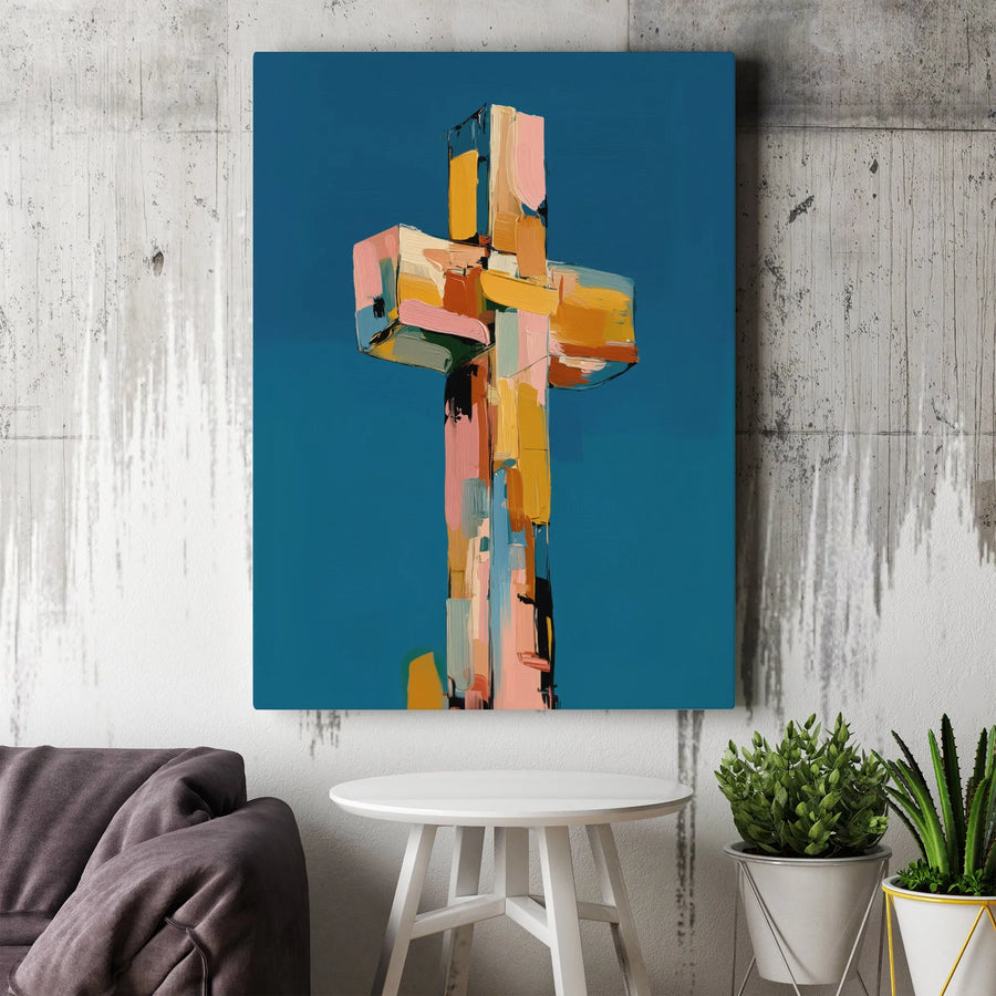 Christian Wall Art Canvas | Textured Brushstroke Cross Print | Premium Gallery Wrapped Canvas | Religious Home Decor Gift