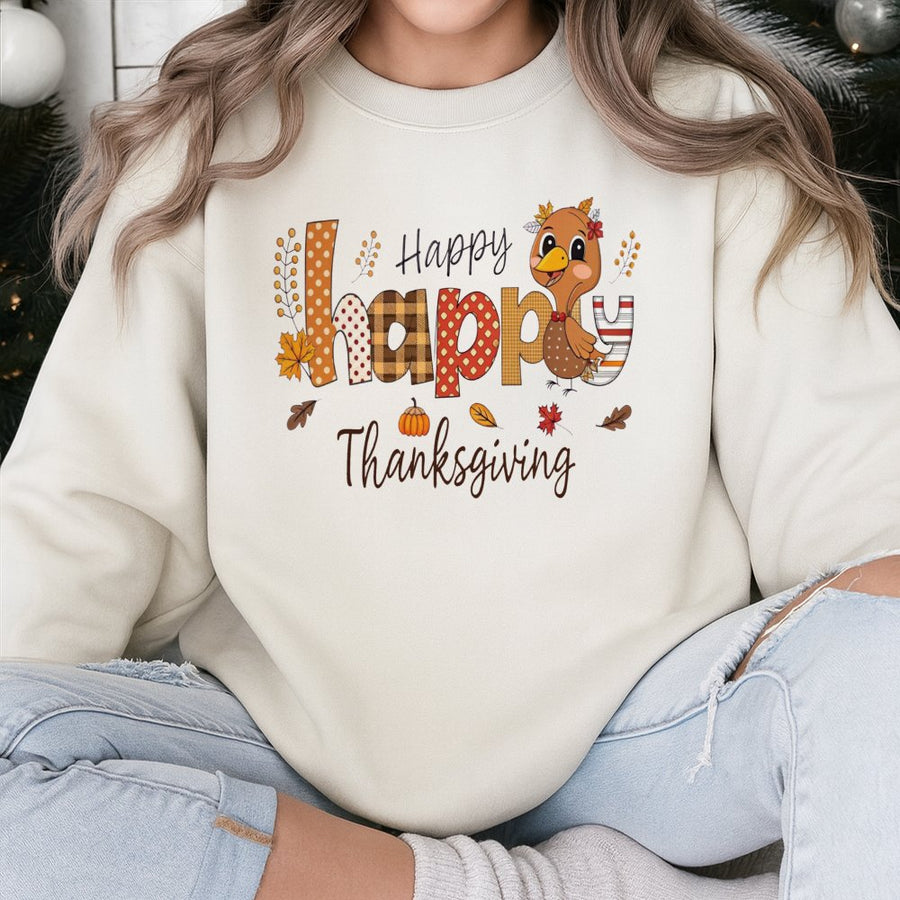 Happy Thanksgiving Sweatshirt | Cute Turkey Fall Graphic | Premium Cotton Blend | Unisex Holiday Gift for Women and Men