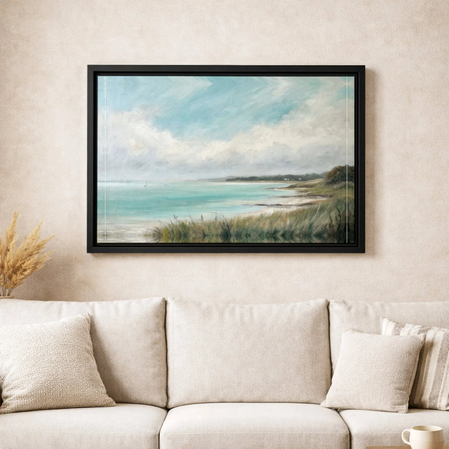 Coastal Seascape Canvas Art | Sailboat Beach Landscape Print | Gallery Quality 1.25" Framed Decor | Serene Ocean Wall Art for Home