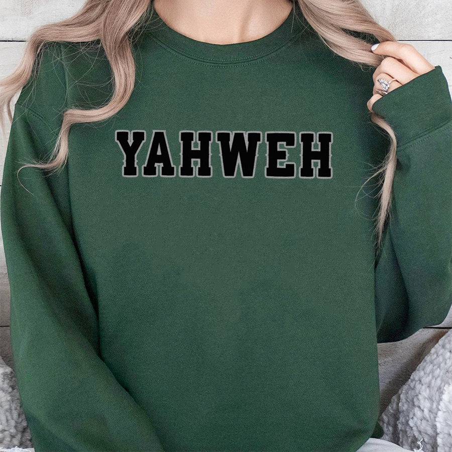 Yahweh Sweatshirt | Collegiate Font Faith Apparel | Premium Cotton Blend | Christian Gift for Men and Women