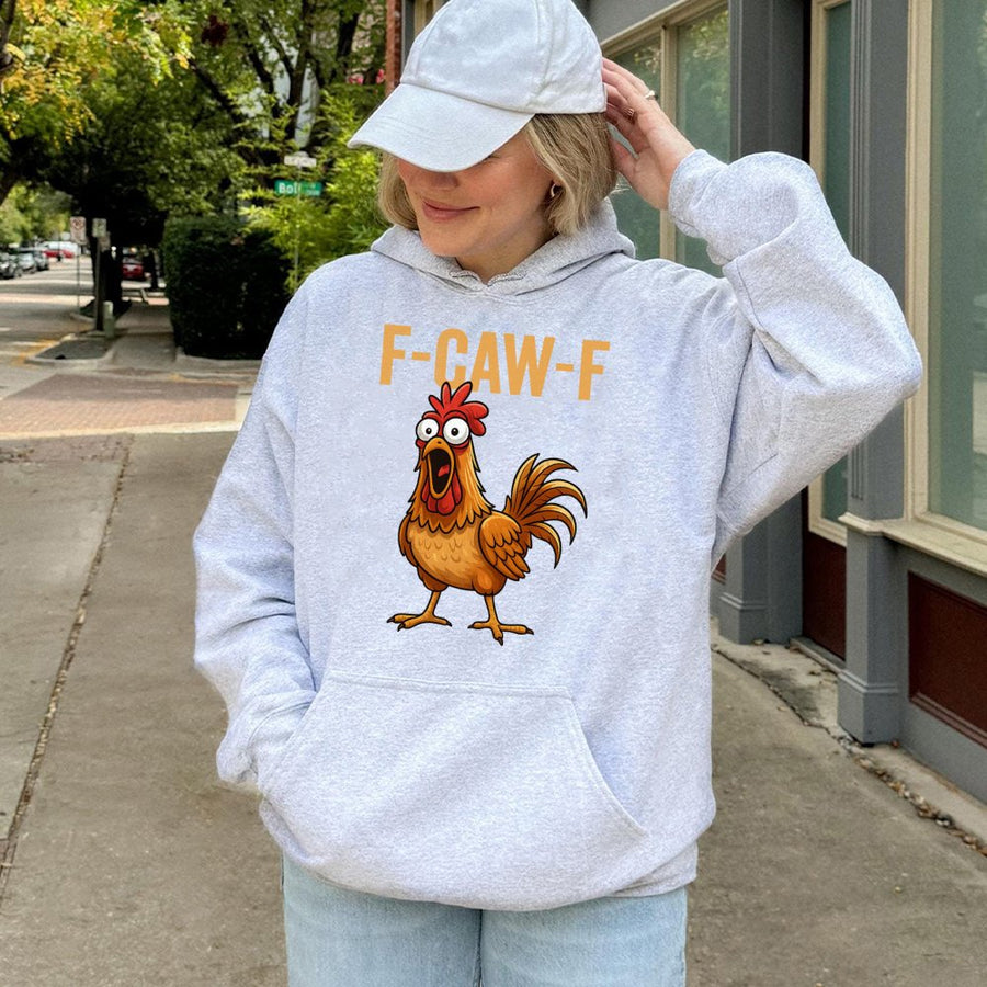 Funny Chicken Hoodie | F-Caw-F Sarcastic Rooster Pun Graphic | Premium Cotton Blend Unisex Pullover | Unique Humor Gift for Bird Lovers